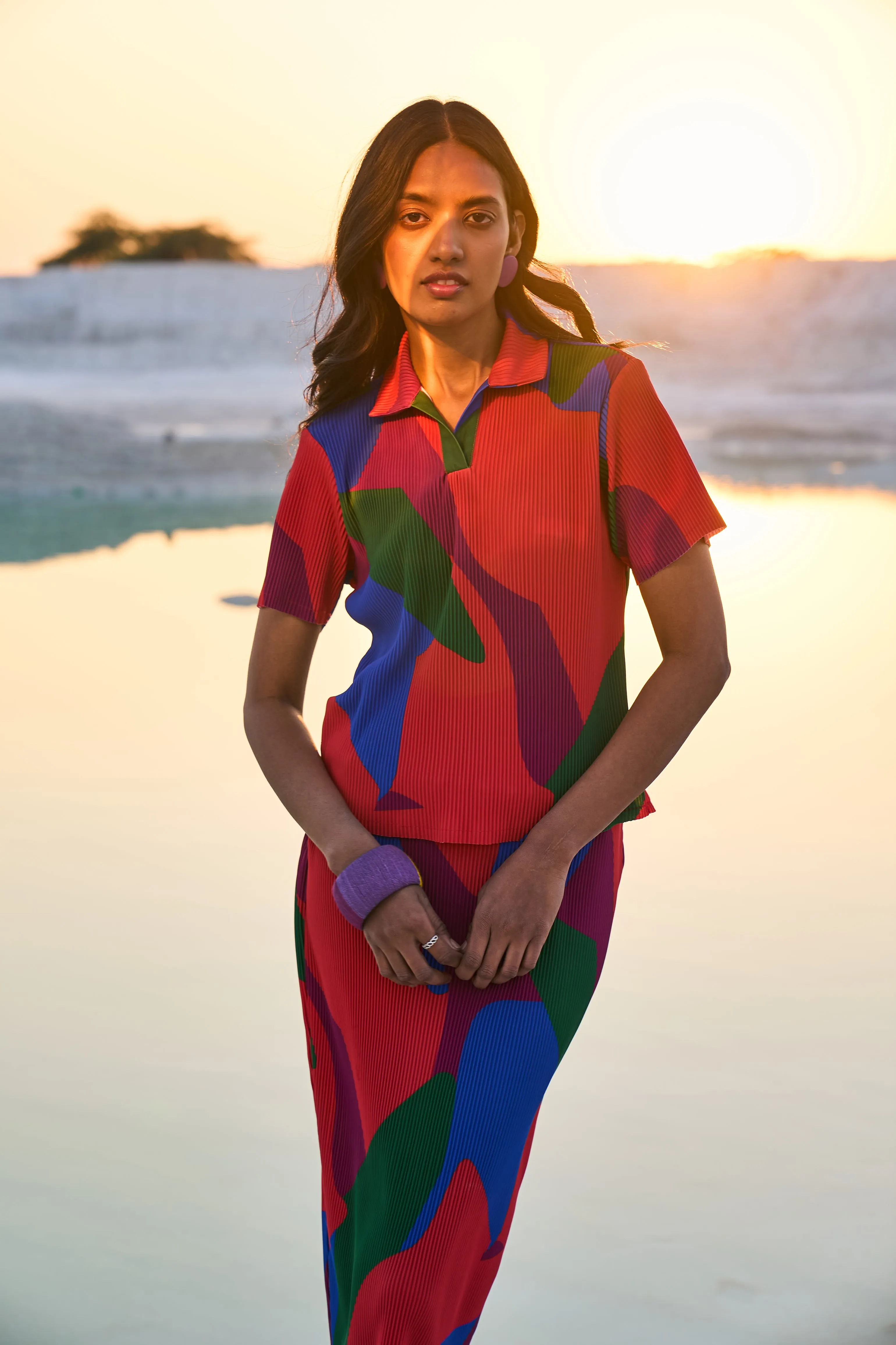 Abstract Pleat Skirt Set