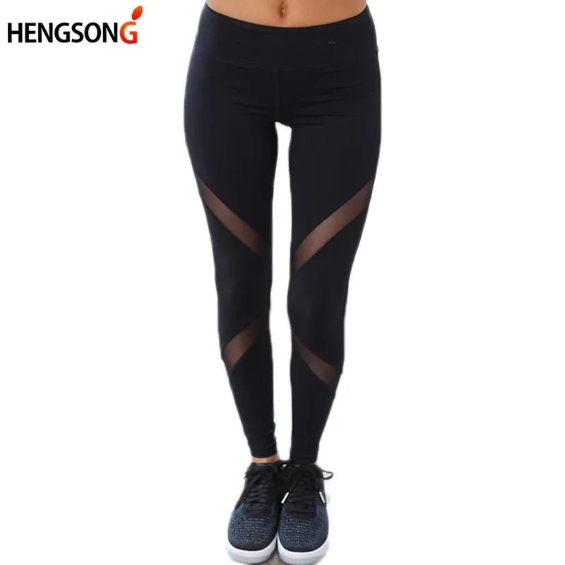 Black Mesh Yoga Pants High Waist Elastic Fitness Leggings