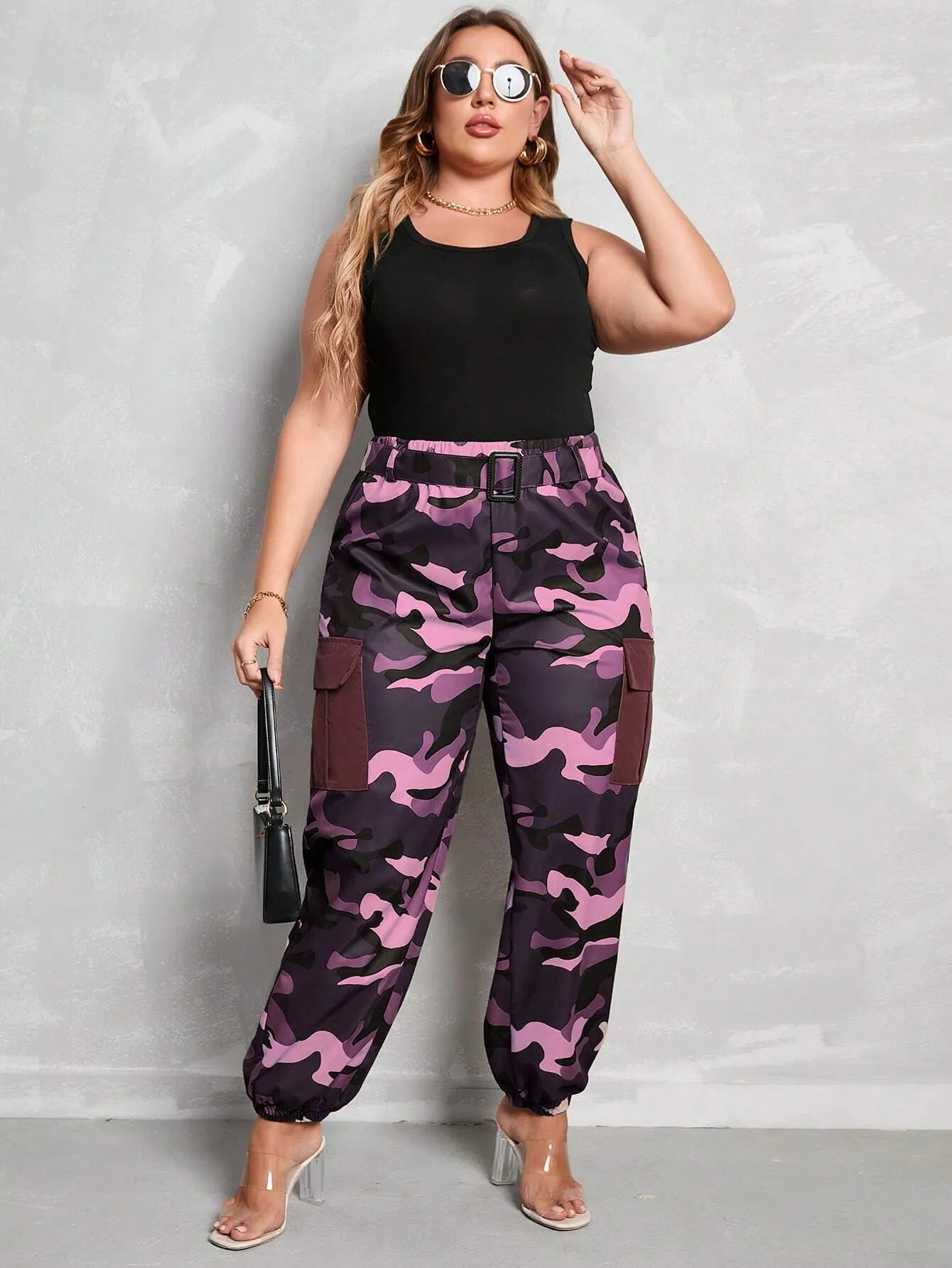 Camo Print Flap Pocket Cargo Pants