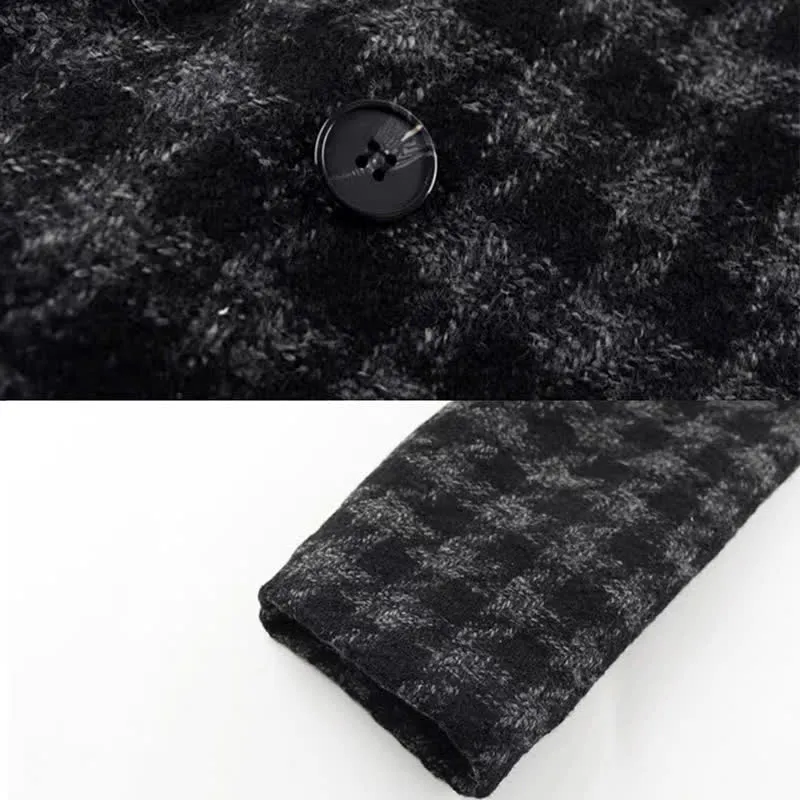 Chic Lattice Print Lapel Blazer T-Shirt Slim Denim Pants C19715