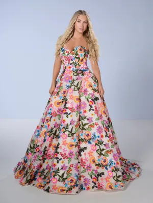 Floral Print Strapless Gown by Tiffany Designs 16176
