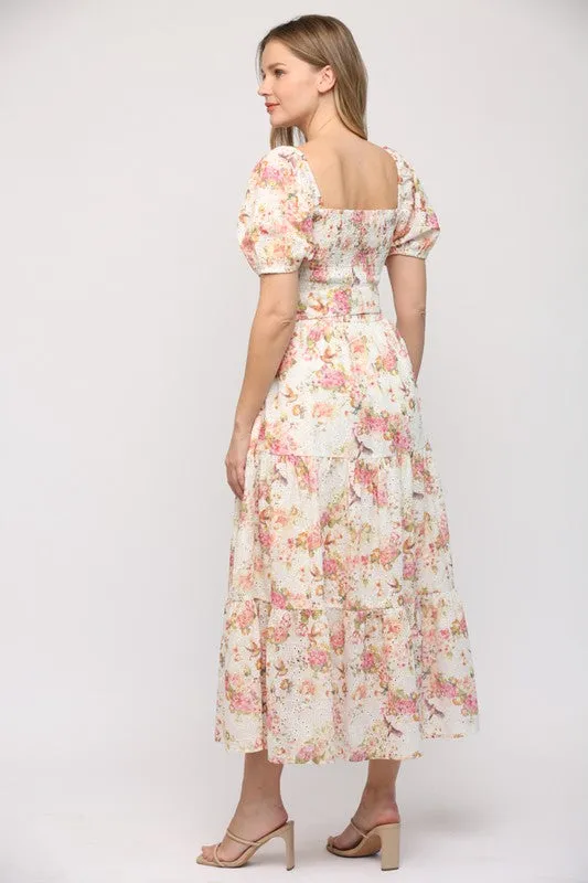 Floral Song Cream Midi Dress