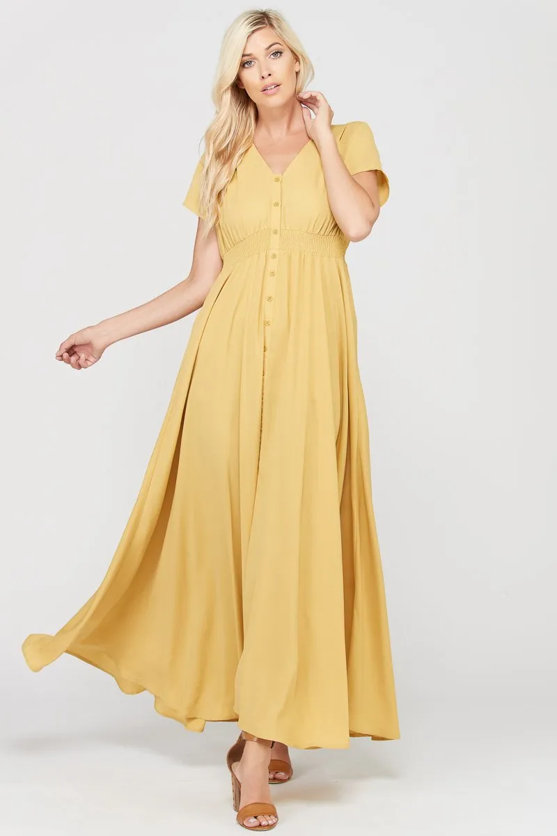 Geneva Waist Smoking Band Maxi Dress - Mustard Yellow (Nursing-friendly and maternity-friendly)