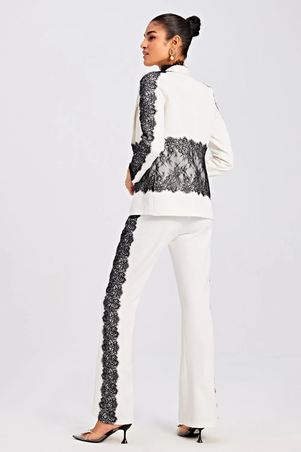 Ivory And Black Blazer Set