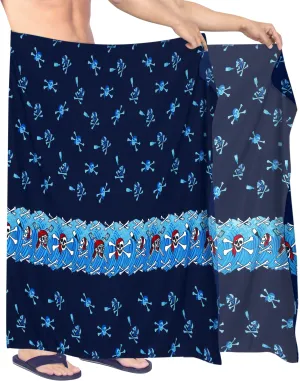 LA LEELA Beach Wear Mens Sarong Pareo Wrap Cover upss Bathing Suit Beach Towel Swimming Blue_Q63