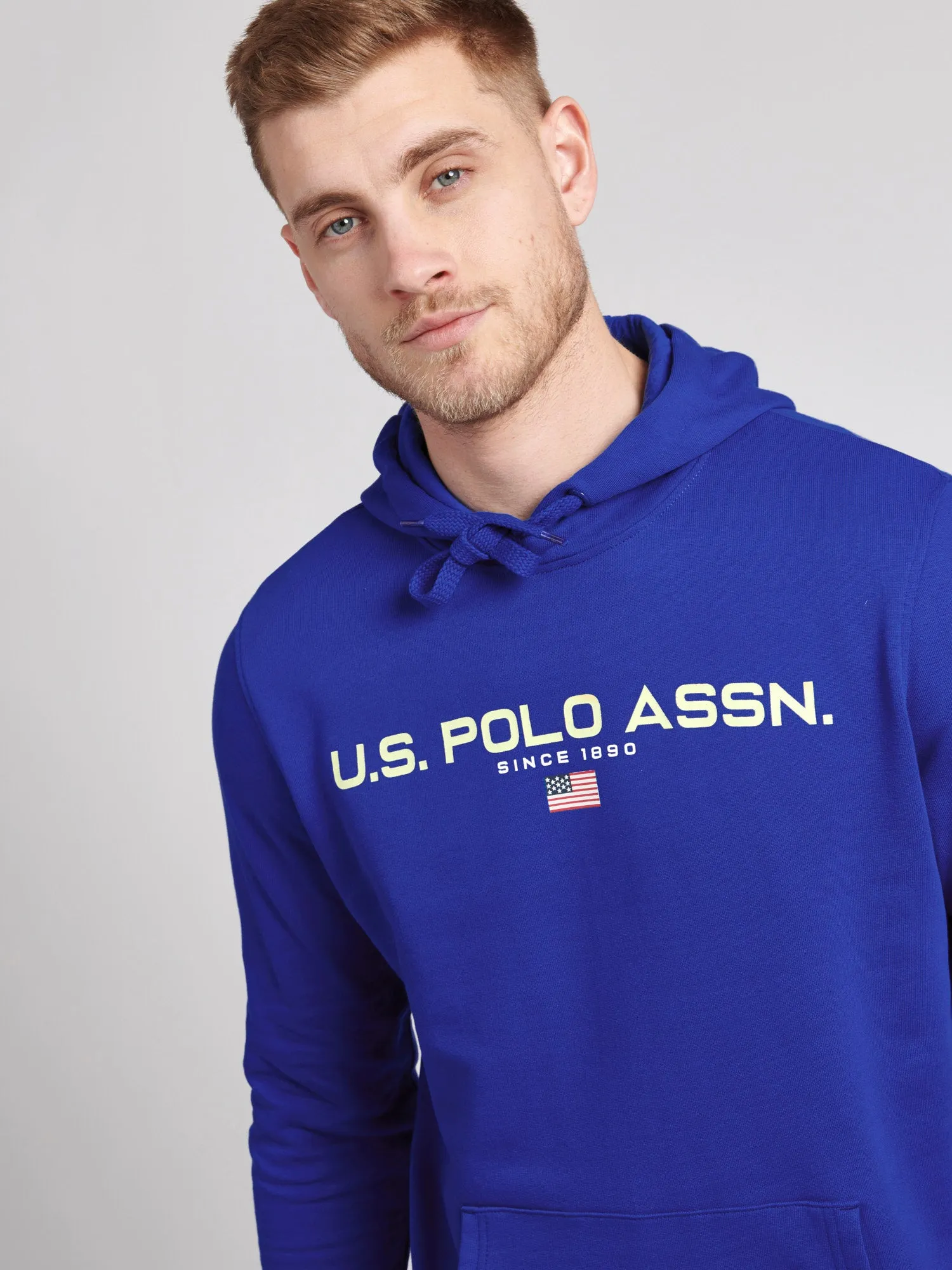Mens Block Flag Graphic Hoodie in Classic Blue