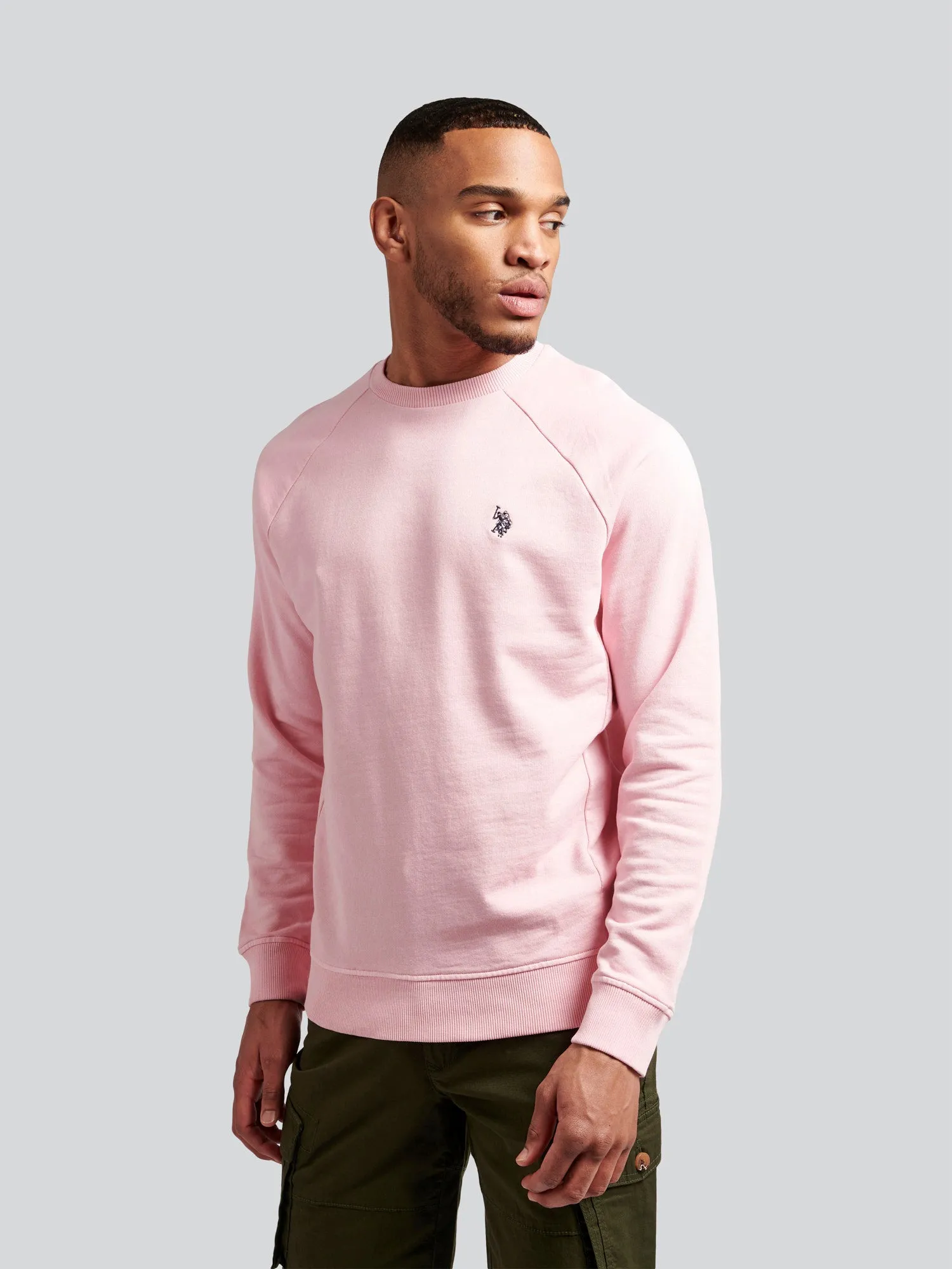 Mens Raglan Crew Neck Sweatshirt in Orchid Pink