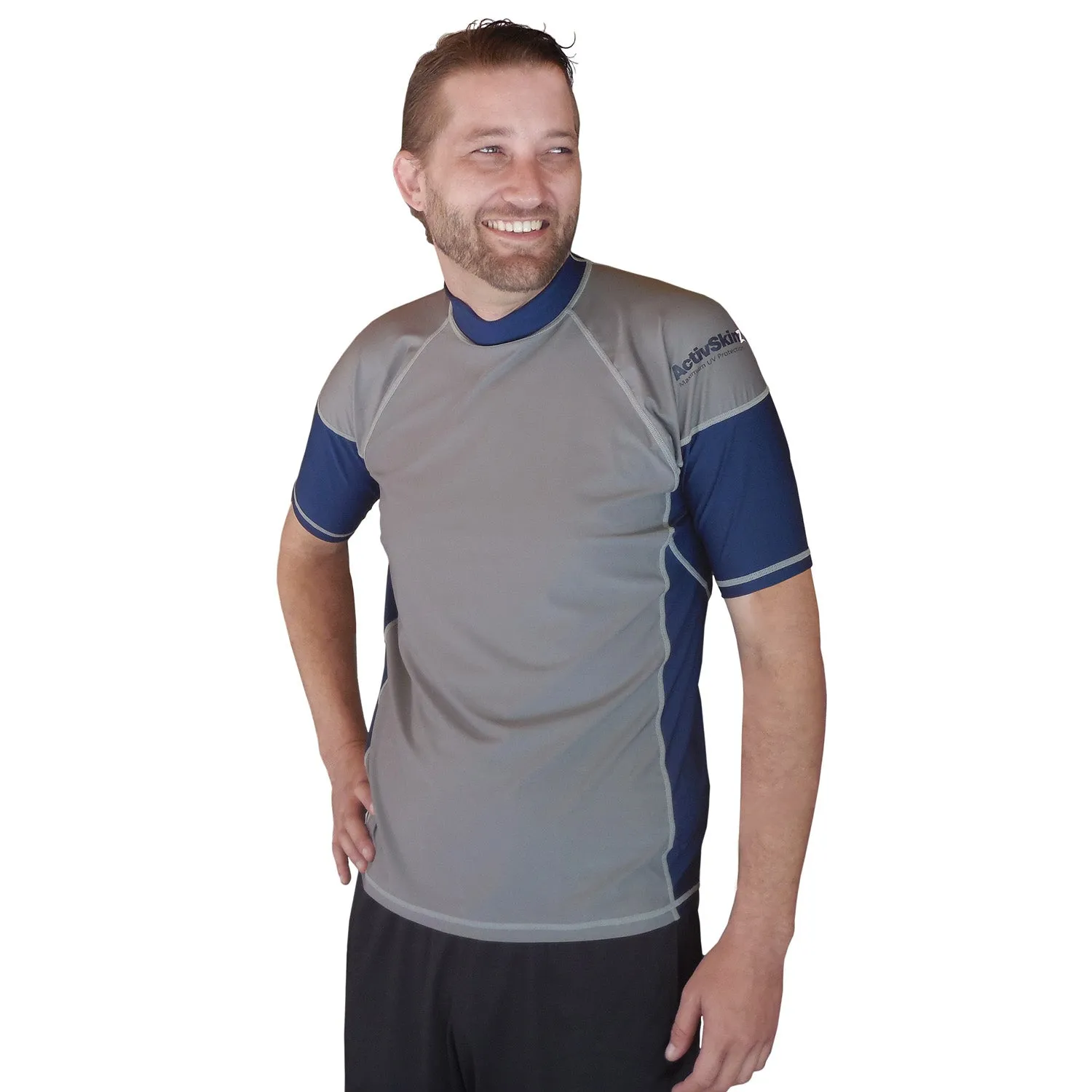 Men's Short Sleeve Rash Guard - Silver/Navy