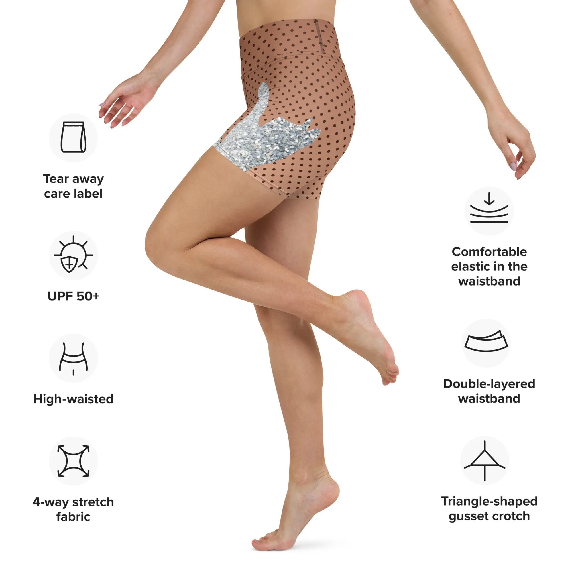 Sequin Print Mesh Yoga Shorts